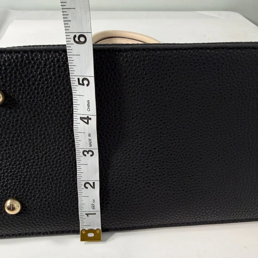Adrienne Vittadini Black Faux Leather Leopard Print Satchel Handbag